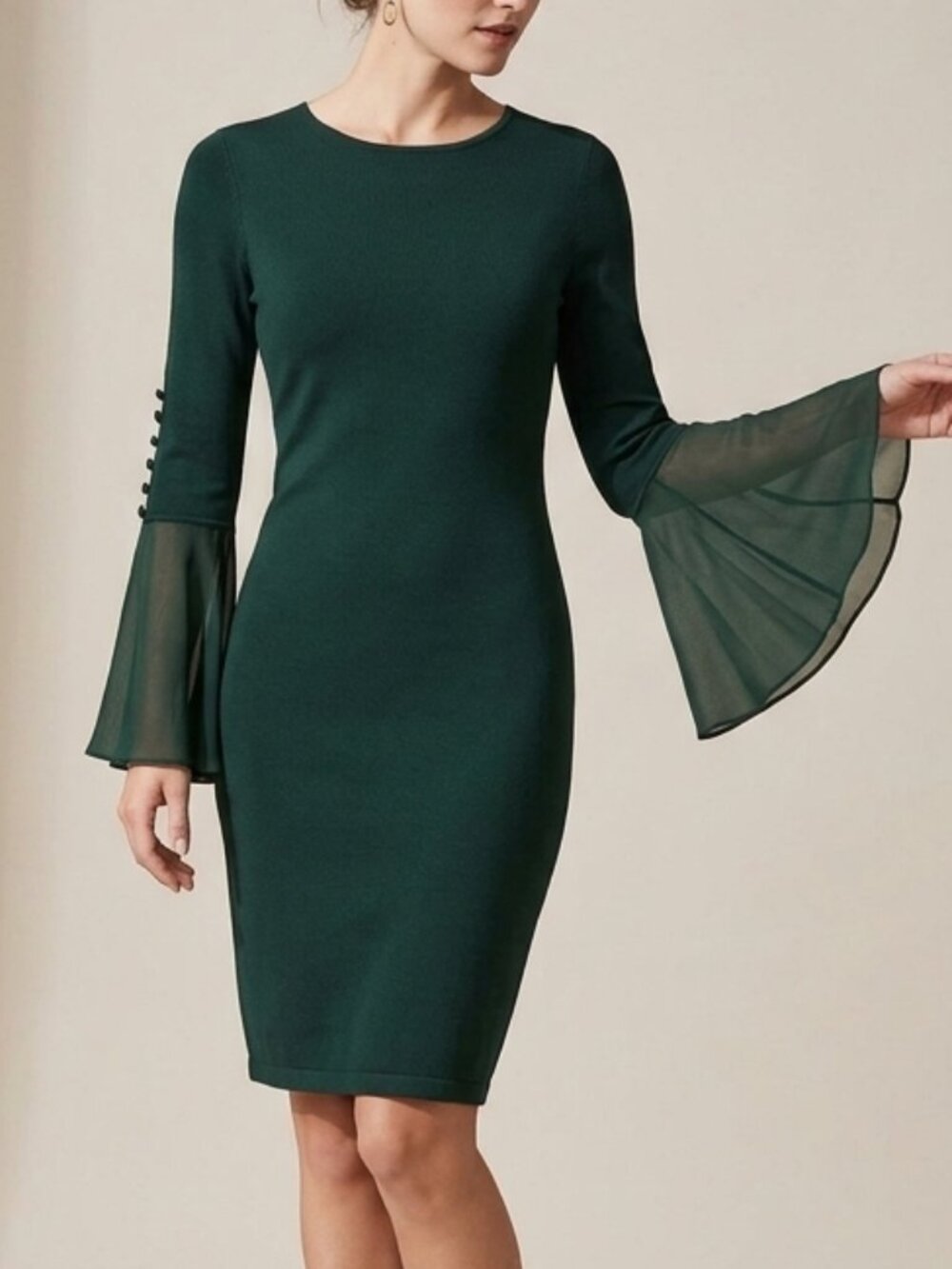 Calvin Klein Chiffon Bell Sleeve Sheath Dress Sz M 8-10